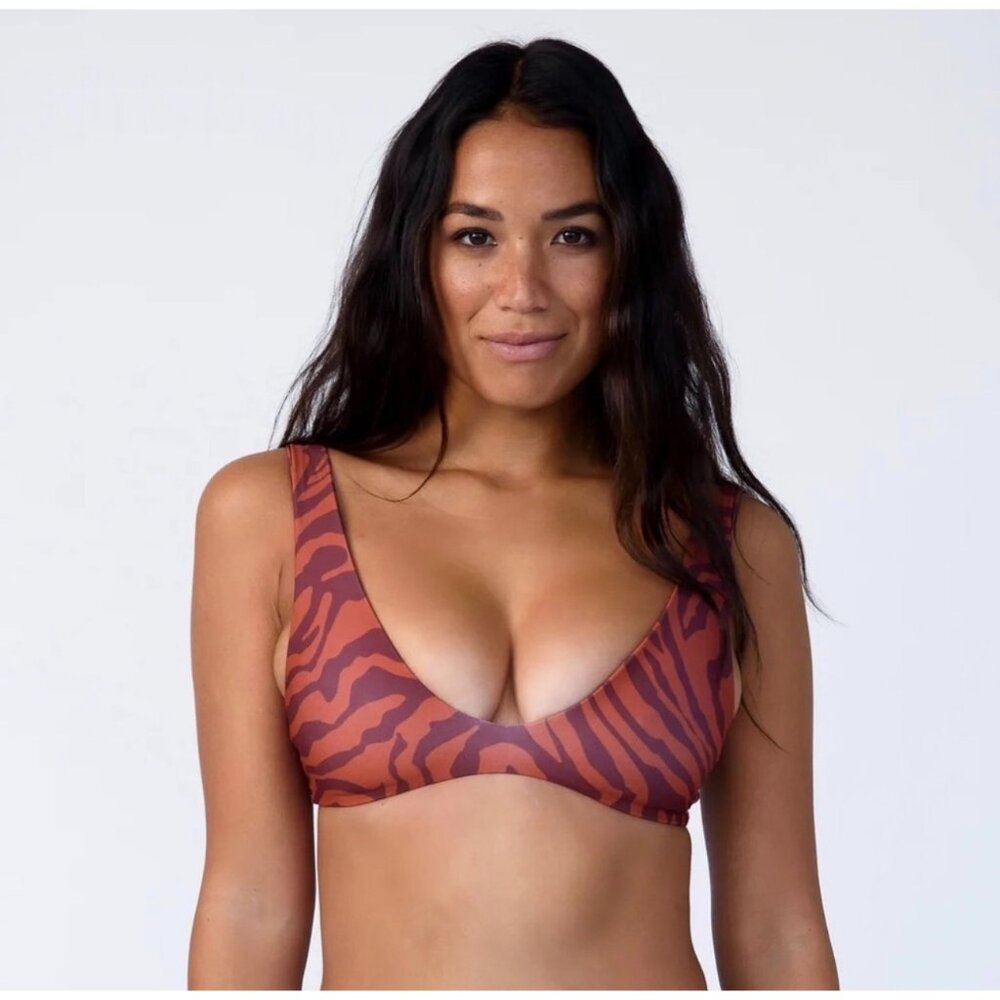 Skatie x Rocky Barnes Bikini Top L | Animal Print Sustainable Swim NWT